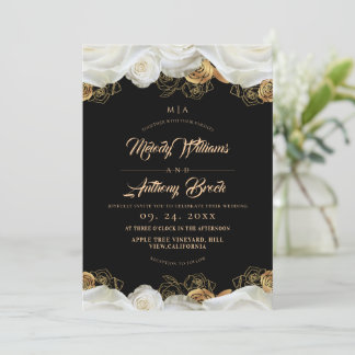 Schwarze und weiße Rosen Florale moderne Hochzeit Einladung