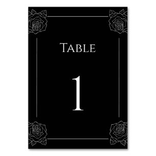 Schwarze und weiße Rosen gothic Hochzeit Tischnummer