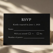 Schwarze und weiße RSVP-Karte editierbar 