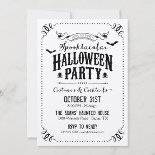 Schwarze und weiße rustikale Halloween-Kostümparty Einladung