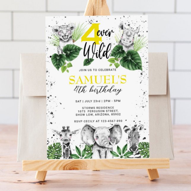 Schwarze und weiße Safari Tiere Geburtstag Einladung (Von Creator hochgeladen)