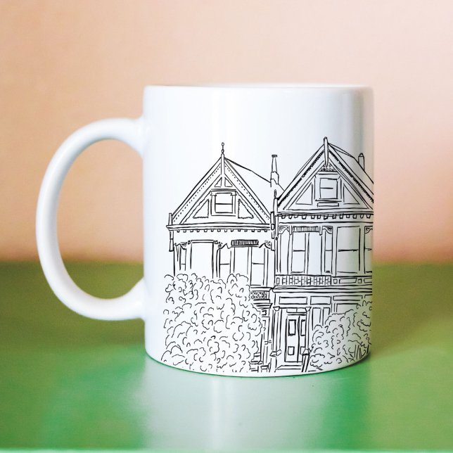 Schwarze und weiße San Francisco bemalt Ladys Kaffeetasse (Black and White San Francisco Painted Ladies Coffee Mug)