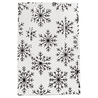 Schwarze und weiße Schneeblumen-Geschenktasche – E Mittlere Geschenktüte