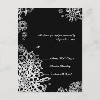 Schwarze und weiße Schneeflocken Hochzeit RSVP 3 Karte