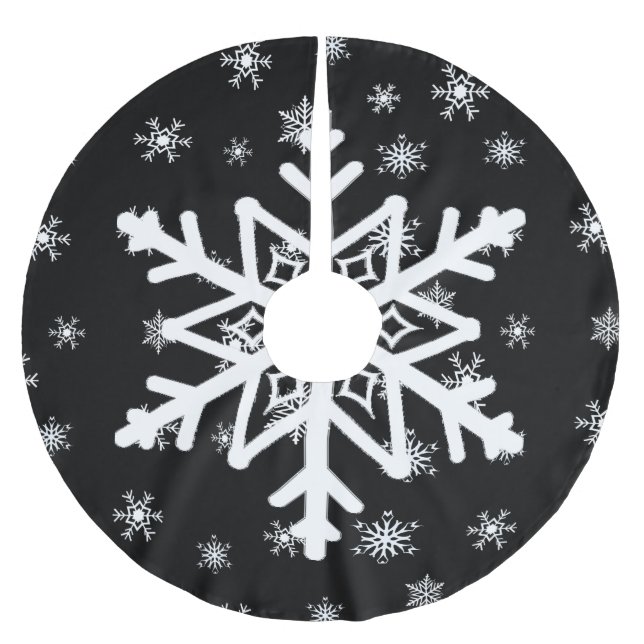 Schwarze und weiße Schneeflocken Weihnachtsbaumroc Polyester Weihnachtsbaumdecke (Vorderseite)