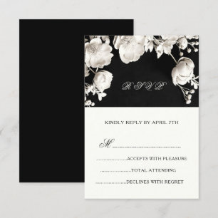 Schwarze und weiße skulpturale Blumen Wilde Rosen RSVP Karte
