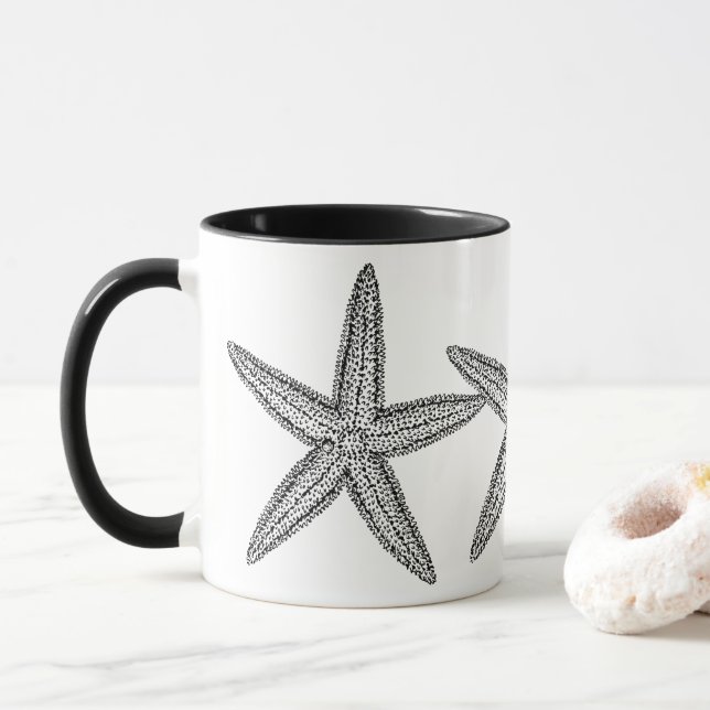 SCHWARZE UND WEISSE STARFISH-DESIGN TASSE (Mit Donut)