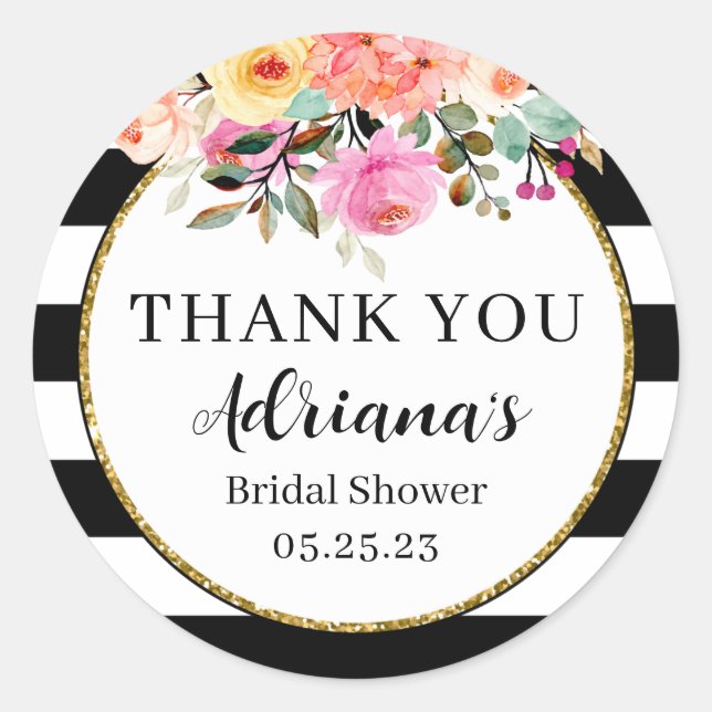 Schwarze und weiße Streifen Blumengmut Runder Aufkleber (Vorderseite)