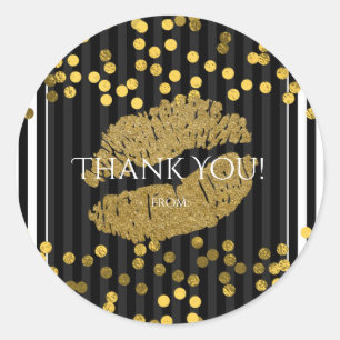 Schwarze und weiße Streifen Gold Lippen Kuss Runder Aufkleber