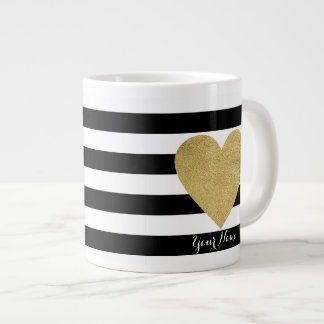 Schwarze und weiße Streifen mit goldfarbenem Herze Jumbo-Tasse
