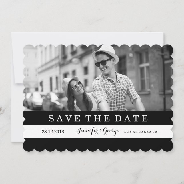 SCHWARZE UND WEISSE STREIFEN SAVE THE DATE (Vorderseite)