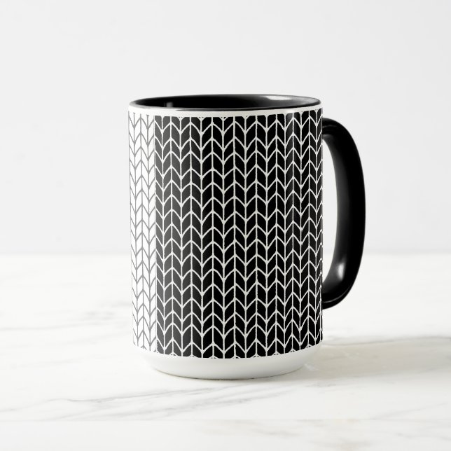 SCHWARZE UND WEISSE STRICK Große schwarze Combo-Ta Tasse (VorderseiteRechts)