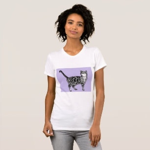 Schwarze und weiße Tabby Katzen Lila T-Shirt Top