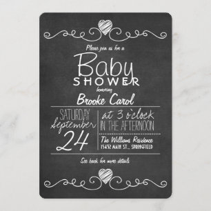 Schwarze und weiße Tafel, Herz Baby-Party Einladung