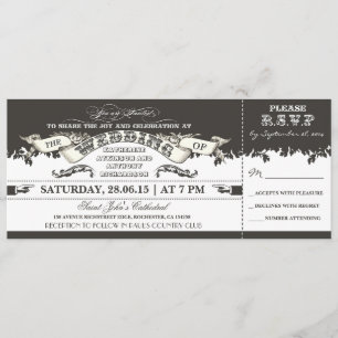 schwarze und weiße Ticket-Style-Hochzeitseinladung Einladung