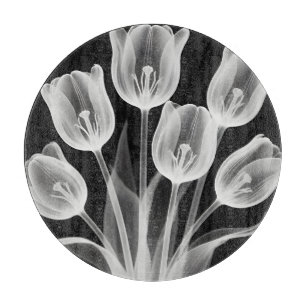 Schwarze und weiße Tulpen Elegantes Monochrom Schneidebrett
