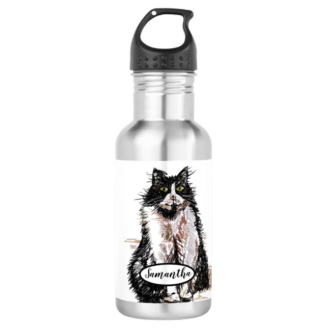 Schwarze und weiße Tuxedo Katzen Wasser Flasche Edelstahlflasche (Vorderseite)