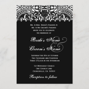 Schwarze und weiße Vintage-Damask-Hochzeitseinladu Einladung