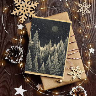 Schwarze und weiße Weihnachtsnachtsbäume Feiertagskarte