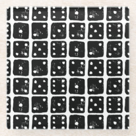 Schwarze und weiße Würfel 1-6 Rustikale Linocut Glasuntersetzer