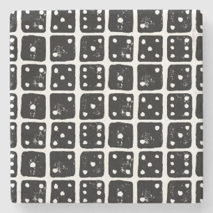Schwarze und weiße Würfel 1-6 Rustikale Linocut Steinuntersetzer