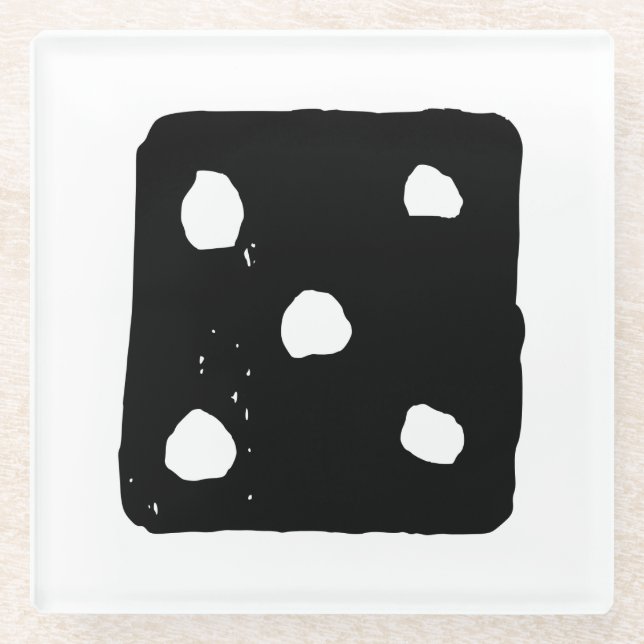 Schwarze und weiße Würfel #5 Rustikale Linocut Glasuntersetzer (Vorderseite)
