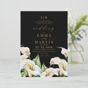 Schwarze und zarte florale Calla-Lilien-Hochzeit Einladung