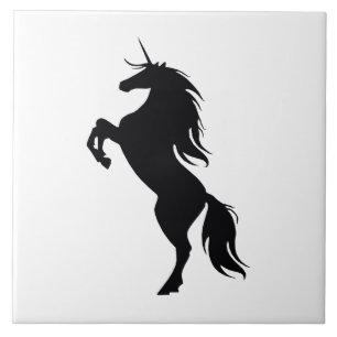 Schwarze Unicorn-Silhouette-Fliese Fliese