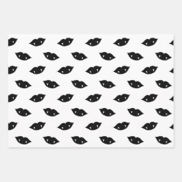 Schwarze Vampire Lippen und Zähne auf Weiß Geschenkpapier Set