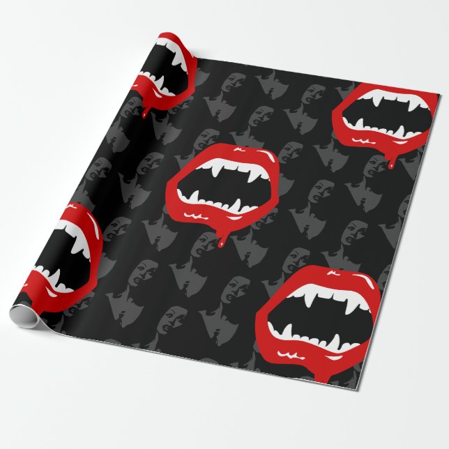Schwarze Vampirzähne Geschenkpapier (Ungerollt)