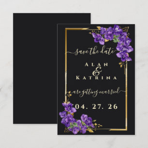 Schwarze Veilchen Blumen Gold Rahmen Save The Date