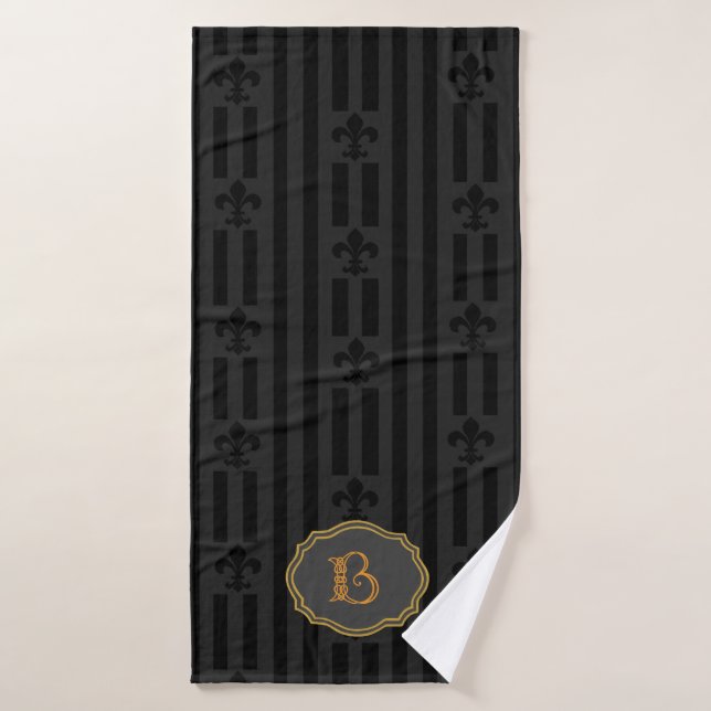 Schwarze Velvet Lilie Monogram Badetuch Badehandtuch (Badehandtuch)