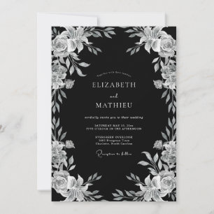 Schwarze verzierte Abendhochzeit Einladung