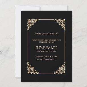 Schwarze verzierte barocke Goldschrift-Iftar-Party Einladung