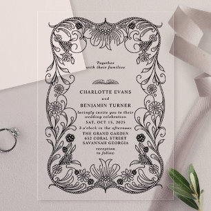 Schwarze Verzierte Florale Vintage Hochzeit Acryleinladungen