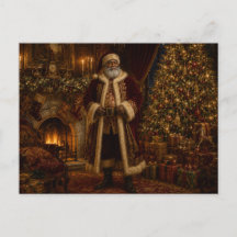 Schwarze viktorianische Weihnachtspostkarte mit Sa