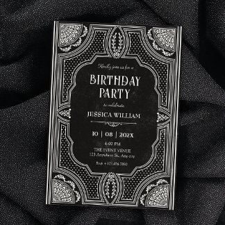 Schwarze Vintage Art Deco Geburtstag Einladung