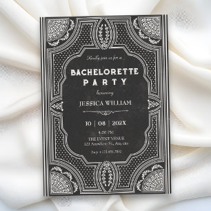 Schwarze Vintage Art Deco Junggesellinnenabschied Einladung