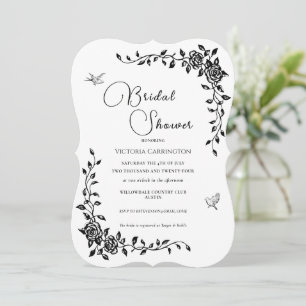 Schwarze Vintage Blumendusche Einladung