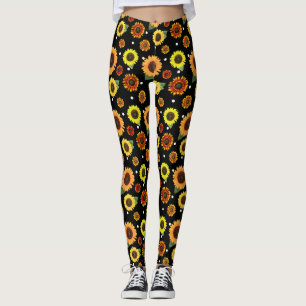 Schwarze Vintage Blütenchic Sonnenblumen Polka Dot Leggings
