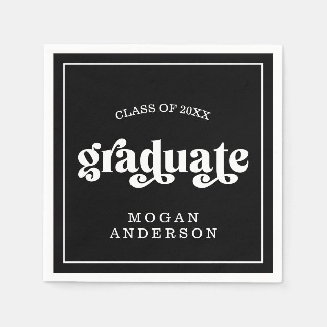 Schwarze Vintage-Bold-Typografie Absolvent Serviette (Vorderseite)