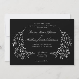 Schwarze Vintage-Botanik Elegantes Blattwerk Hochz Einladung