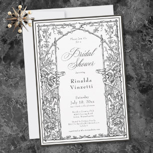 Schwarze Vintage-Botanik-Gitter-Bridal-Shower Einladung
