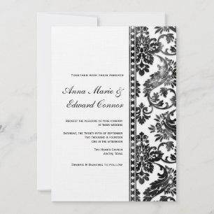 Schwarze Vintage-Damask-Lace-Hochzeit Einladung