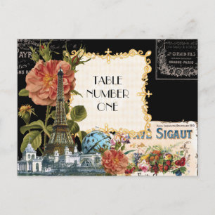 Schwarze Vintage-Eiffelturm-Rosen-Tischnummer in C Postkarte