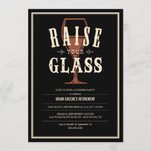 Schwarze Vintage-Einladungen zum Heben des Glases Einladung