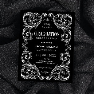 Schwarze Vintage elegante gotische Graduierung Einladung