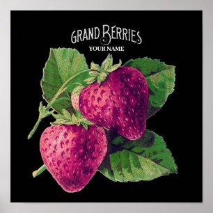 Schwarze Vintage-Erdbeere Frucht Fügen Sie Ihren N Poster
