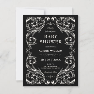 Schwarze Vintage-Gotische Babyparty Einladung