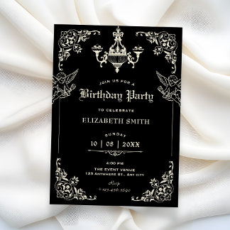 Schwarze Vintage-gotische Erzengel-Geburtstag Einladung